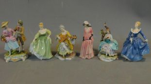 A collection of six Royal Doulton and other figures. H.20 (tallest)