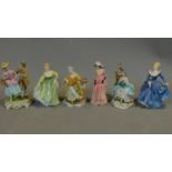 A collection of six Royal Doulton and other figures. H.20 (tallest)