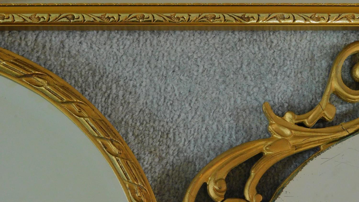 A rectangular gilt wall mirror and two oval gilt mirrors. 120x34cm - Image 5 of 5