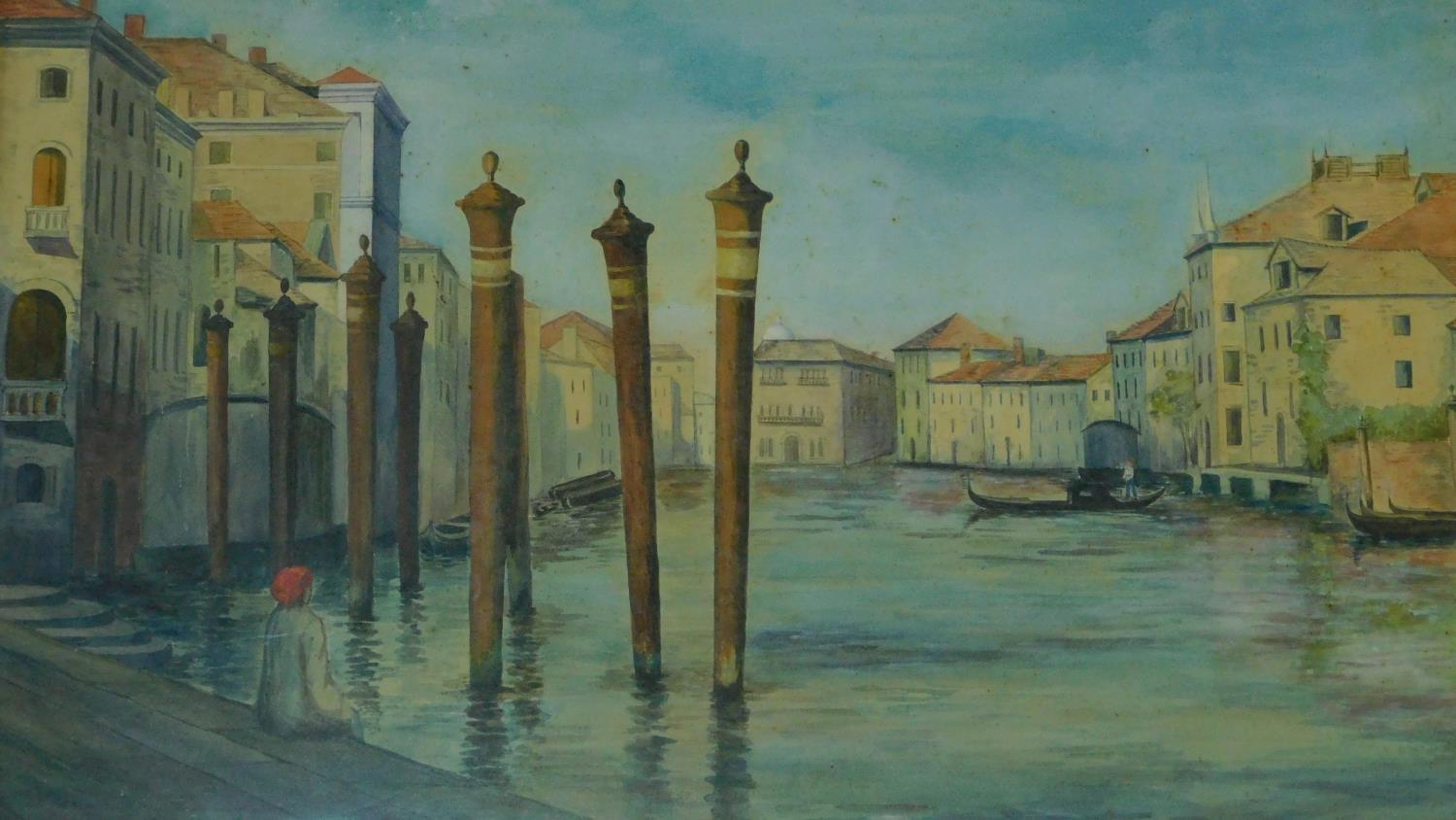 A large framed and glazed watercolour, Venetian canal scene. 103x73cm - Image 2 of 6