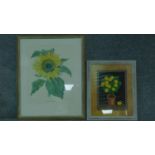 Two framed and glazed prints, sunflower and lemons. 82x67 (largest)