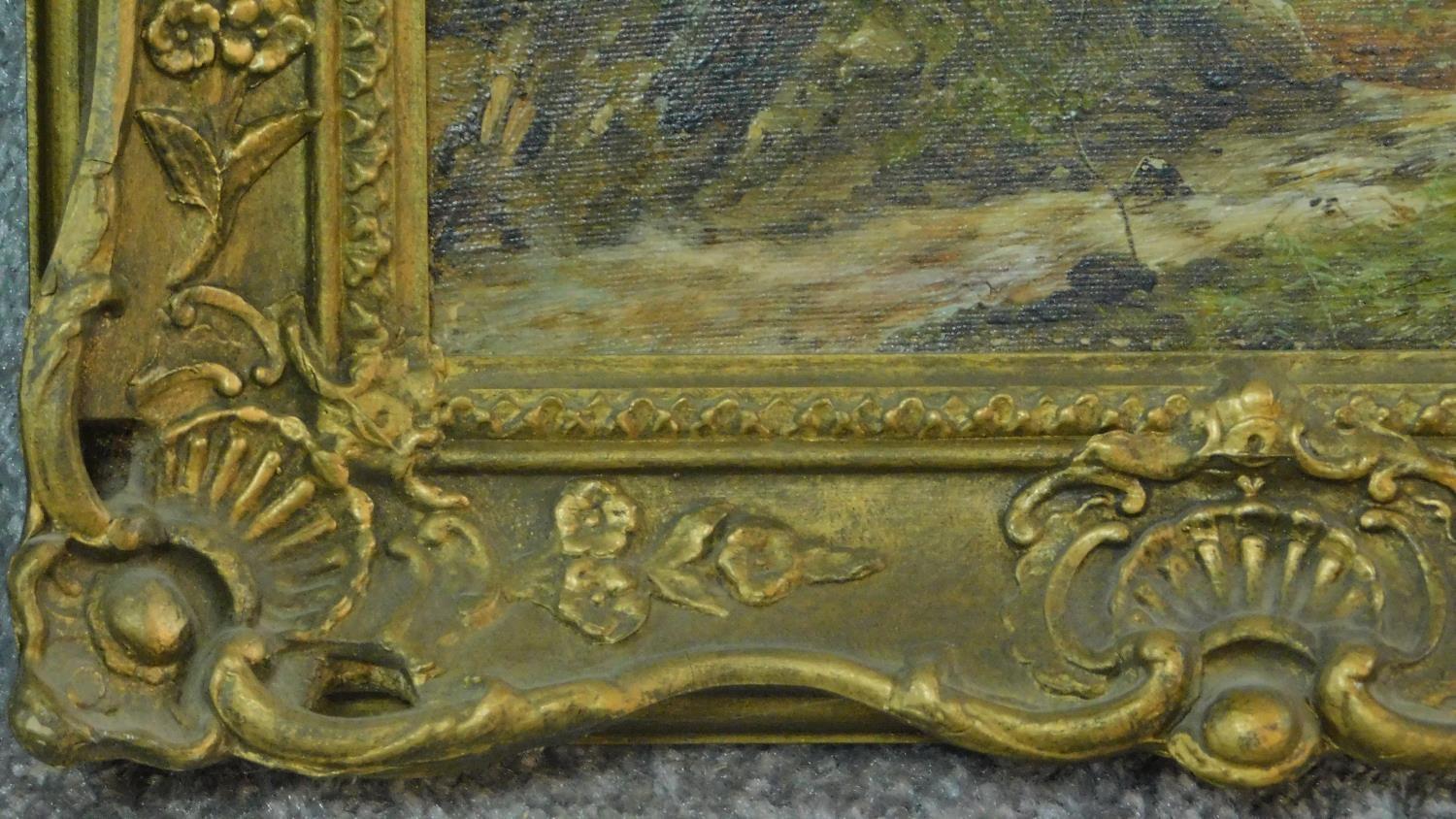 A pair of gilt framed oil paintings on canvas, Scottish landscapes, signed Theo Hines, signature and - Image 4 of 6