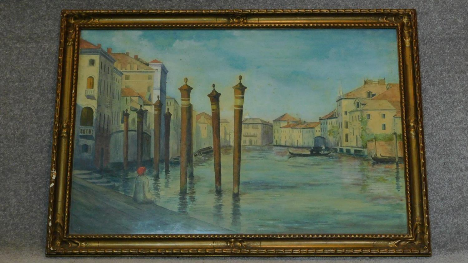 A large framed and glazed watercolour, Venetian canal scene. 103x73cm