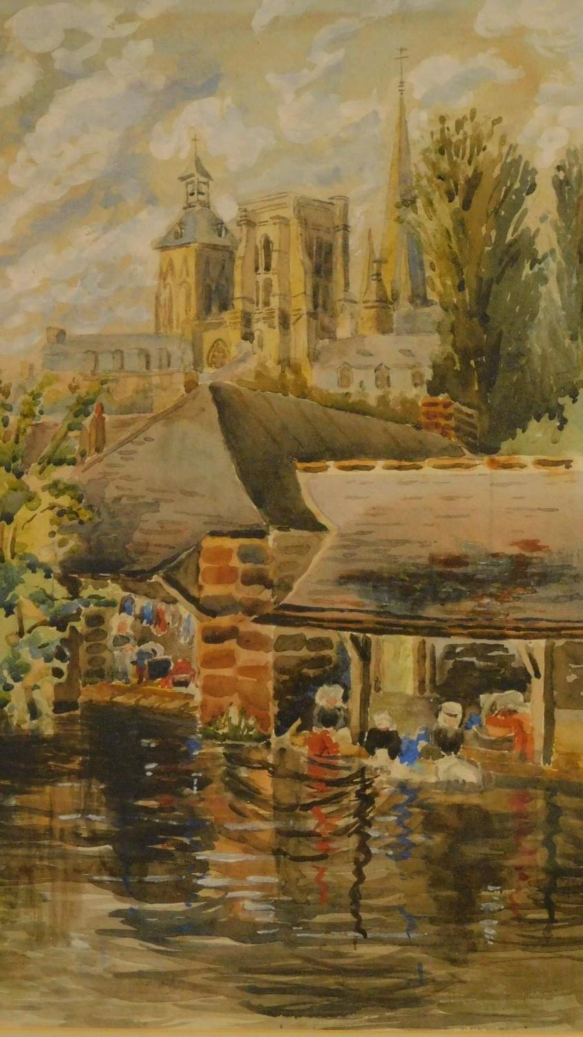 A framed and glazed watercolour, cathedral by a river, and two framed oil paintings, still life - Image 3 of 8