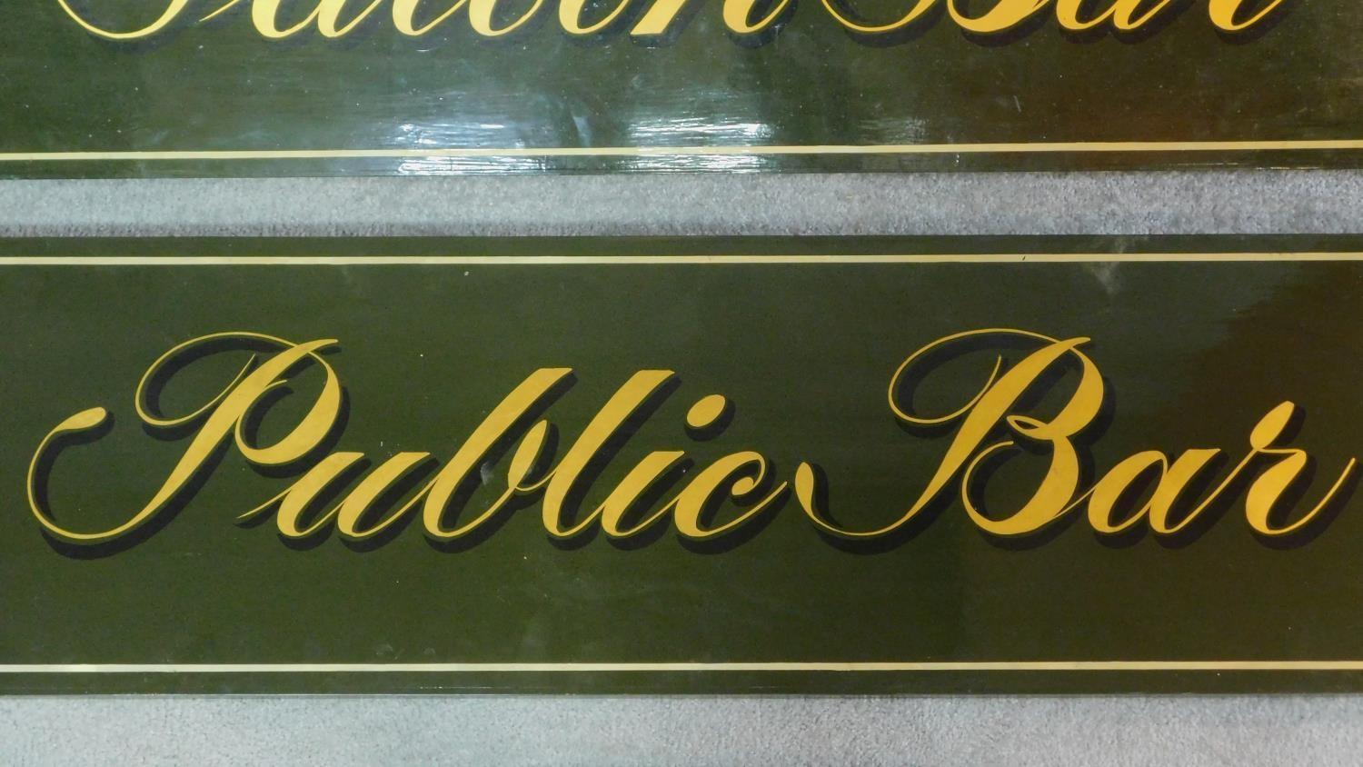 Two signwritten pub signs and a brass sign. 35x137 (largest) - Image 3 of 4