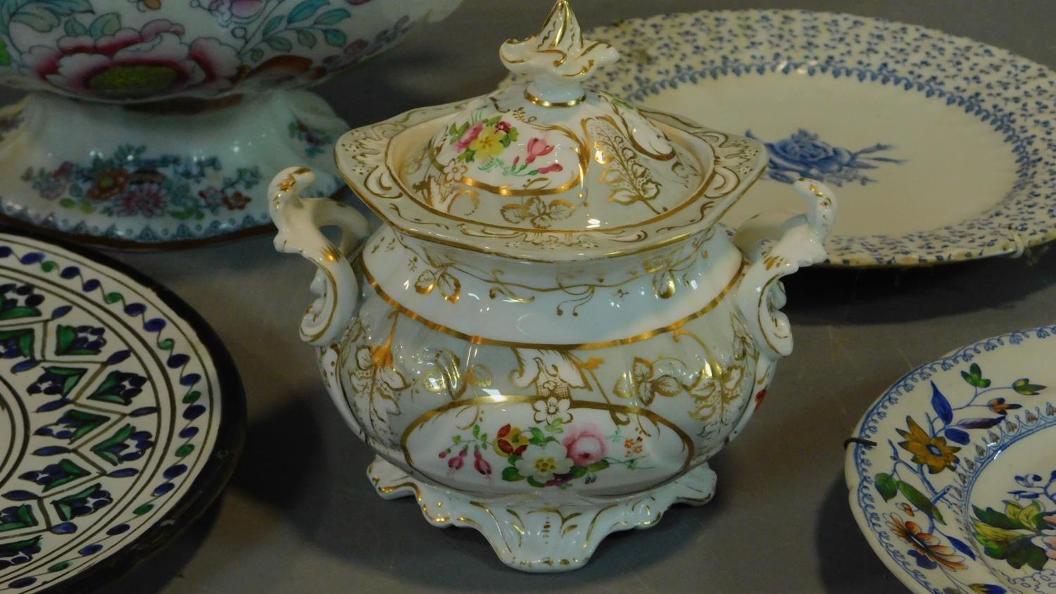 A 19th century Staffordshire ironstone tureen and cover (associated ladle) and various other - Image 15 of 18