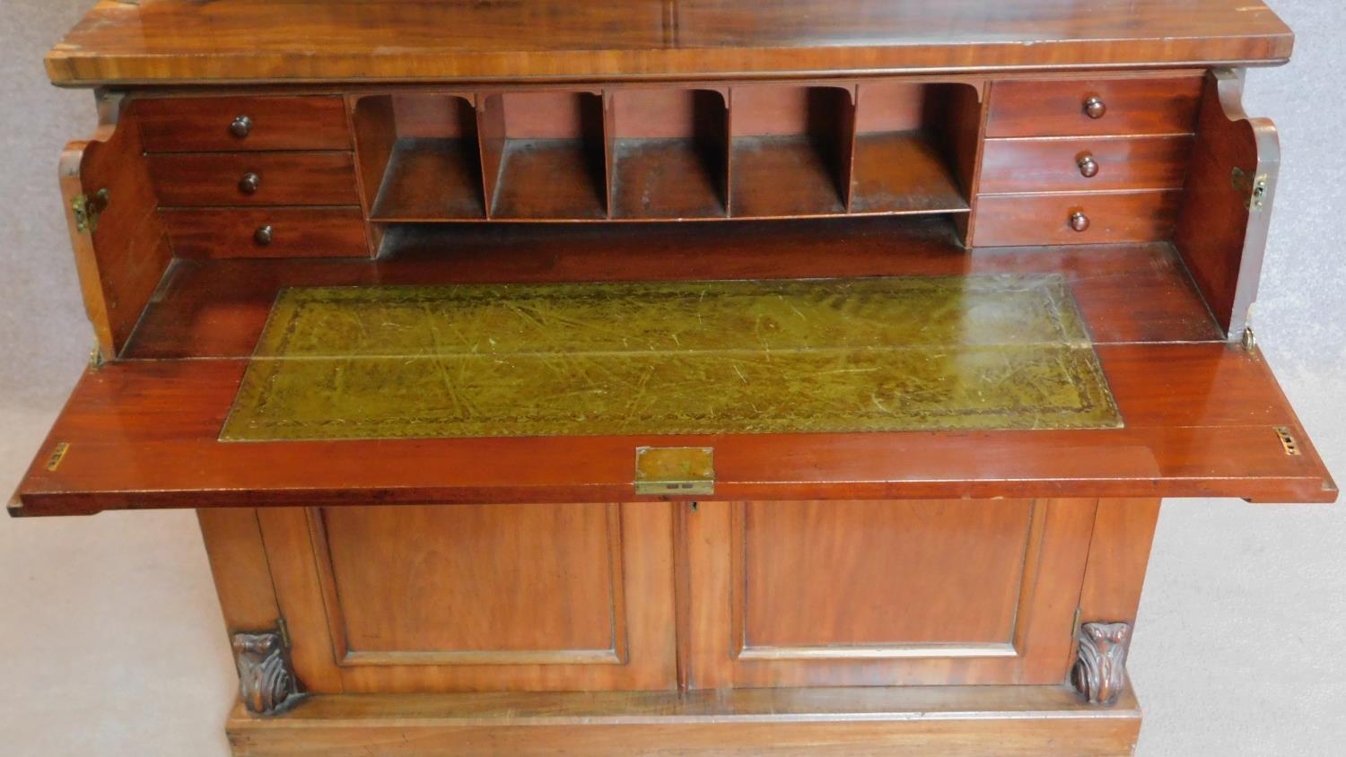 A mid Victorian mahogany two section library bookcase, the upper glazed section above well fitted - Image 3 of 12