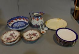 A late 19th century Art Nouveau jug and bowl and a collection of Victorian and later plates.