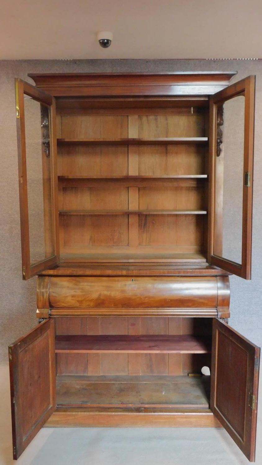 A mid Victorian mahogany two section library bookcase, the upper glazed section above well fitted - Image 2 of 12