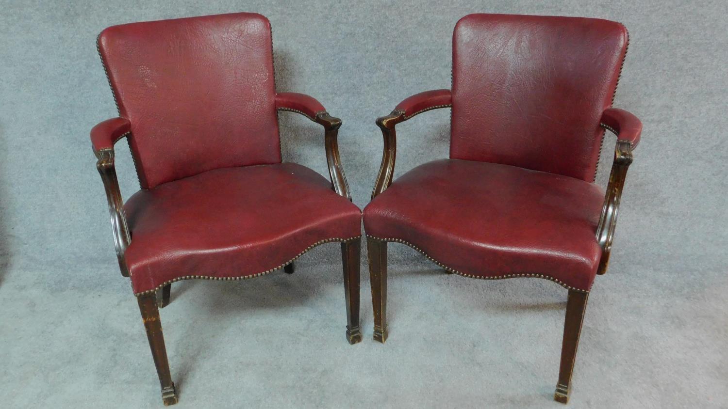 A pair of Georgian style mahogany armchairs. H.88cm