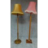 Two standard lamps and shades, one from an Emmanuel College Cambridge rowing oar. H.190cm