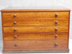 A mid Victorian style mahogany plan chest of five long drawers on plinth base. H.77 W.117 D.80cm