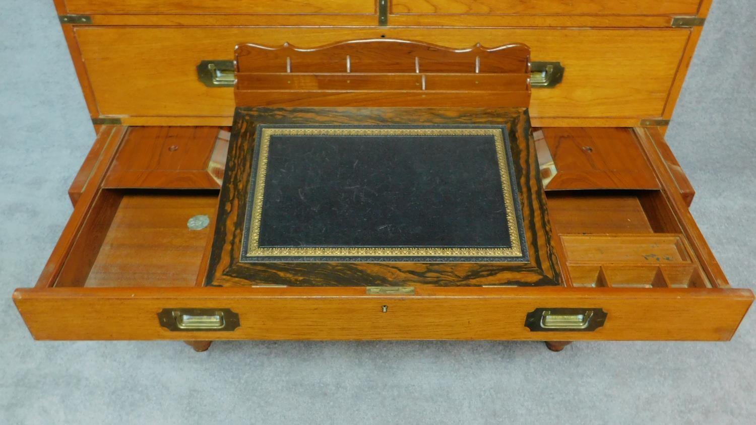 An early 19th century teak brass bound two section military campaign chest with brass inset - Image 3 of 14