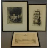 A 19th century signed lithograph of a church interior, another of a Venice canal and a 19th