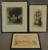 A 19th century signed lithograph of a church interior, another of a Venice canal and a 19th