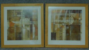 A pair of framed and glazed prints, cubist style Wall Street Journal. 65.5x63.5cm