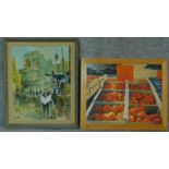 Two framed oils on canvas, Paris, signed Pierre 1956, (canvas needs stretching) and a market