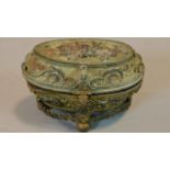 A carved and gilt metal miniature box fitted for scent bottles. H.8 W.12 D.7cm