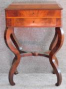A 19th century continental flame mahogany dressing table with fitted burr maple lined interior on