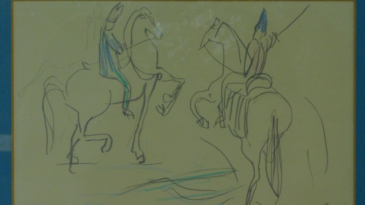 Two pencil sketches by Scottish artist Ishbel Mcwhirter, depicting soldiers on horse back, both - Image 5 of 7