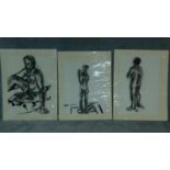 Three unframed mounted charcoal sketches, nude studies, monogrammed G H - 90x70cm (largest)