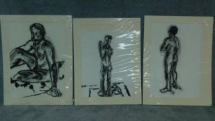 Three unframed mounted charcoal sketches, nude studies, monogrammed G H - 90x70cm (largest)