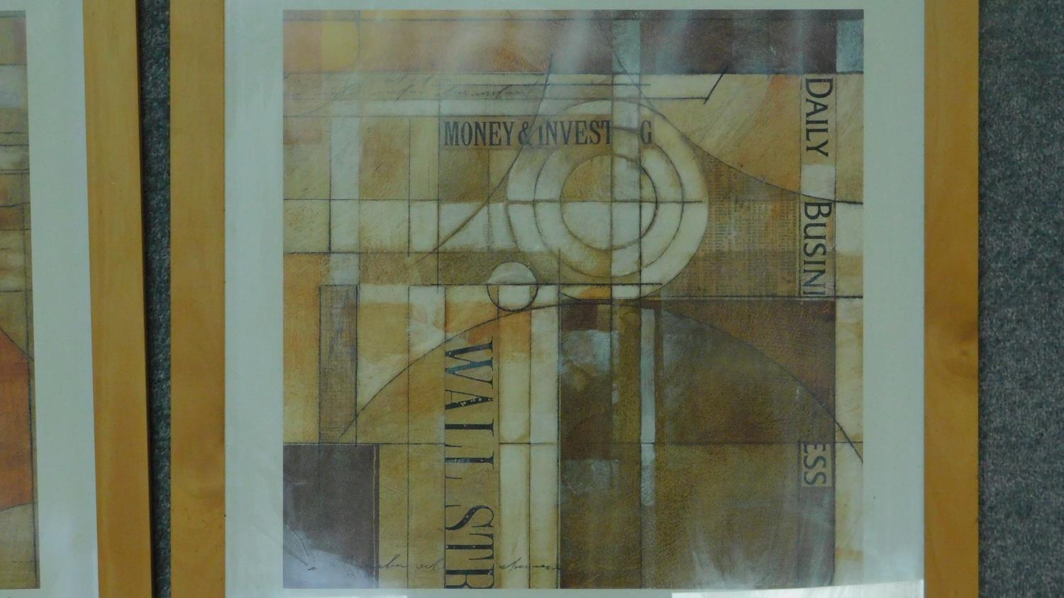 A pair of framed and glazed prints, cubist style Wall Street Journal. 65.5x63.5cm - Image 3 of 4