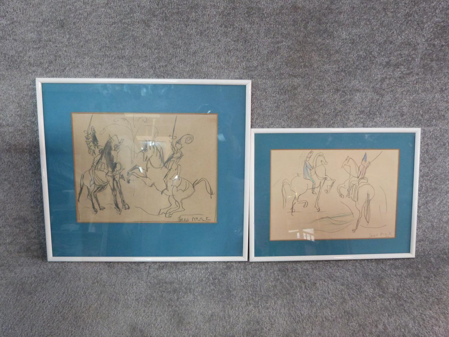 Two pencil sketches by Scottish artist Ishbel Mcwhirter, depicting soldiers on horse back, both - Image 6 of 7