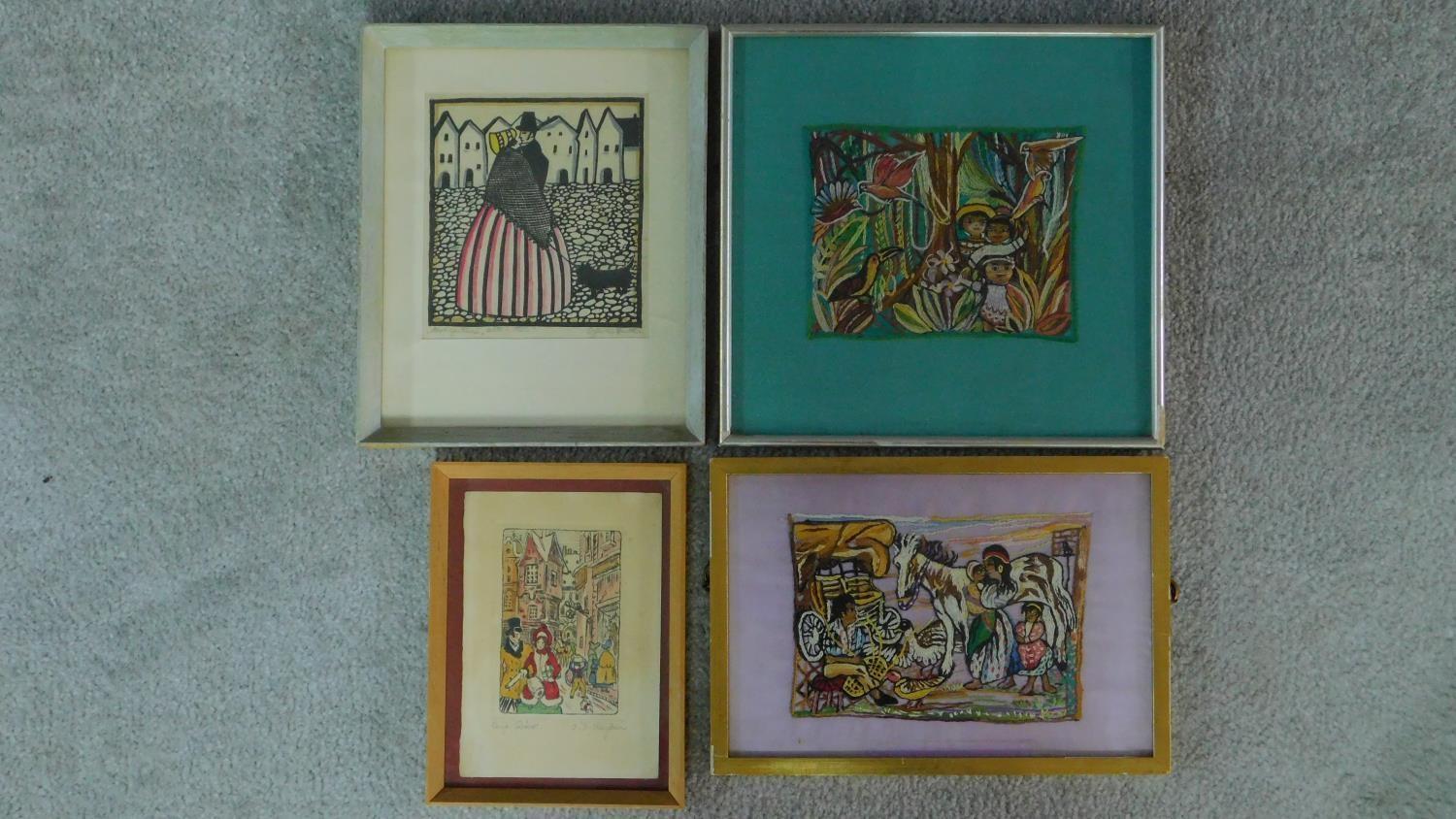 Two framed and glazed watercolours depicting village scenes,