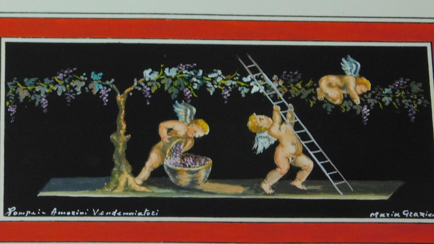 Three depicting floral studies, one depicting cherubs collecting the grape harvest and various - Image 5 of 9