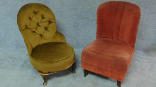 Two velour upholstered bedroom chairs. H.84 (tallest)