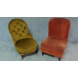 Two velour upholstered bedroom chairs. H.84 (tallest)