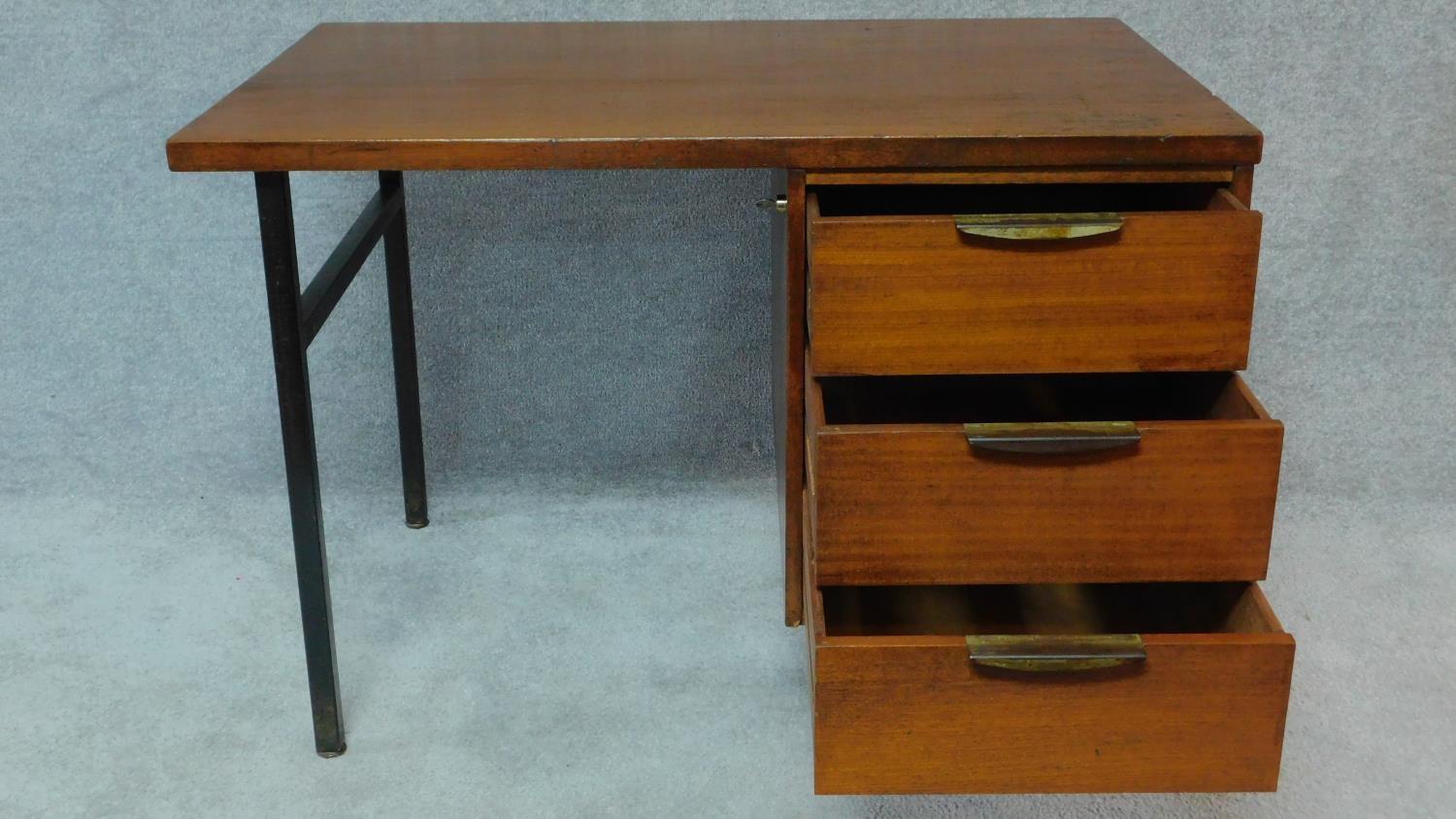 A 1950's vintage teak and metal framed pedestal desk by evertaut formula furniture, stamped to the - Image 2 of 4