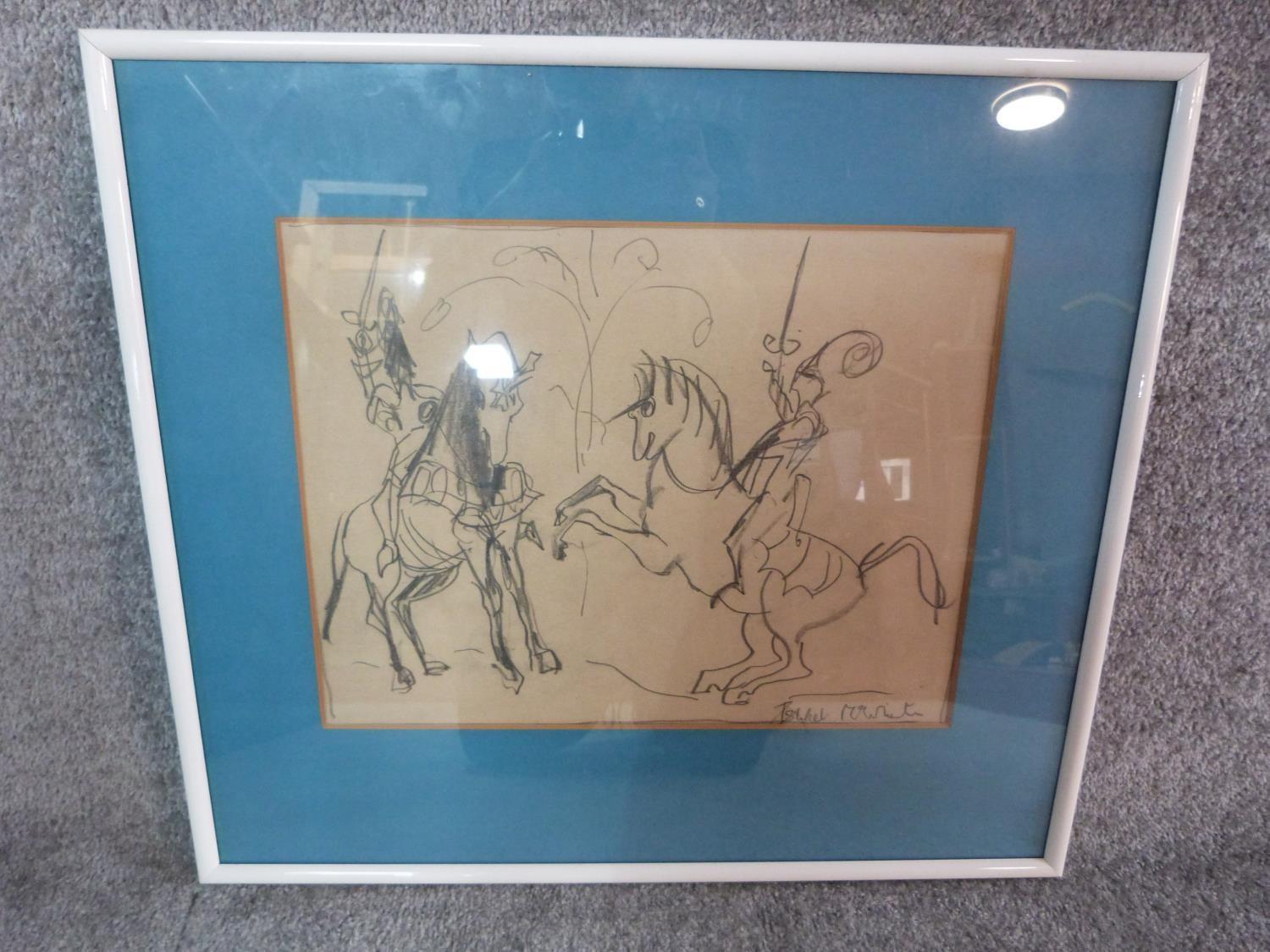 Two pencil sketches by Scottish artist Ishbel Mcwhirter, depicting soldiers on horse back, both - Image 2 of 7
