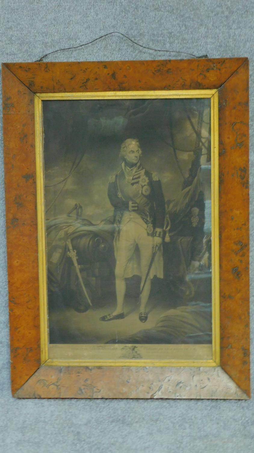 A 19th century maple framed and glazed engraving, Lord Viscount Nelson, Duke of Bronte, Engraved