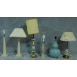 A miscellaneous collection of six table lamps. H.93 (tallest)