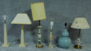 A miscellaneous collection of six table lamps. H.93 (tallest)