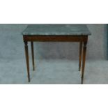 A 19th century style continental birch console table with shaped marble top on reeded tapering