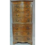 A Georgian style mahogany chest on chest fitted with brush slide on bracket feet. H.149 W.71 D.46cm