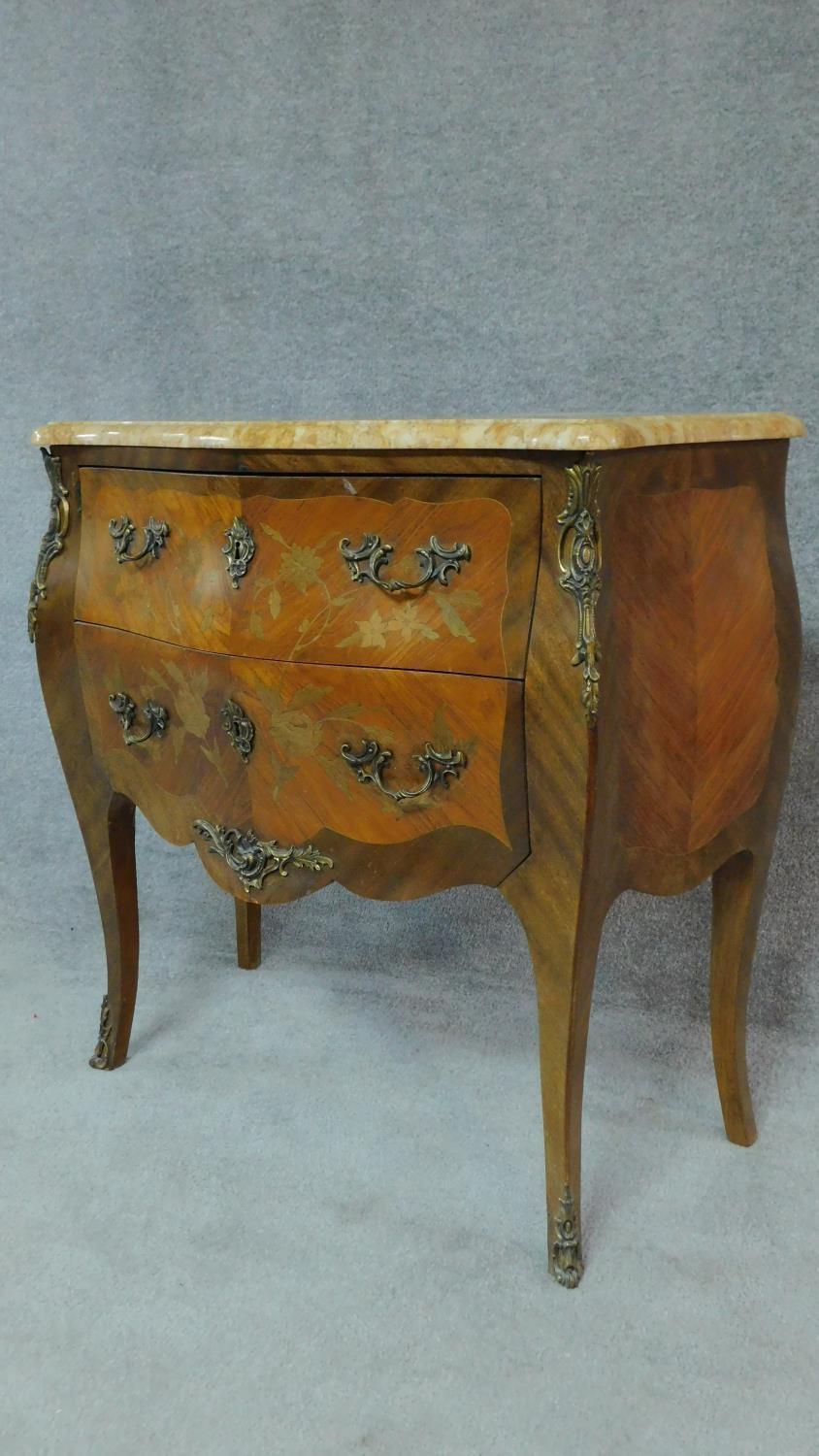 A Louis XV style kingwood marquetry floral and foliate inlaid commode with moulded marble top - Image 2 of 8