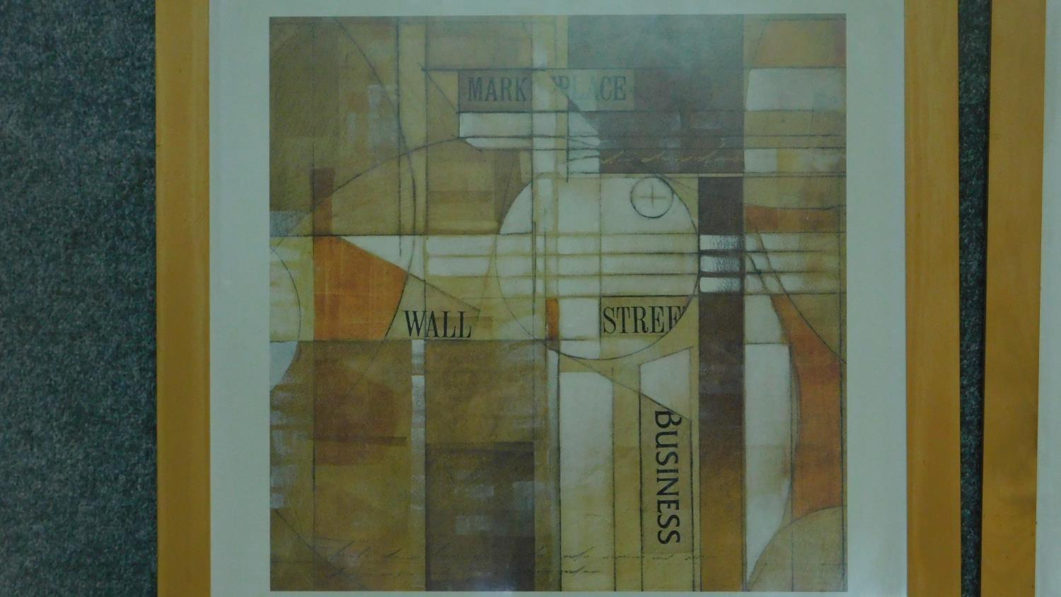 A pair of framed and glazed prints, cubist style Wall Street Journal. 65.5x63.5cm - Image 2 of 4