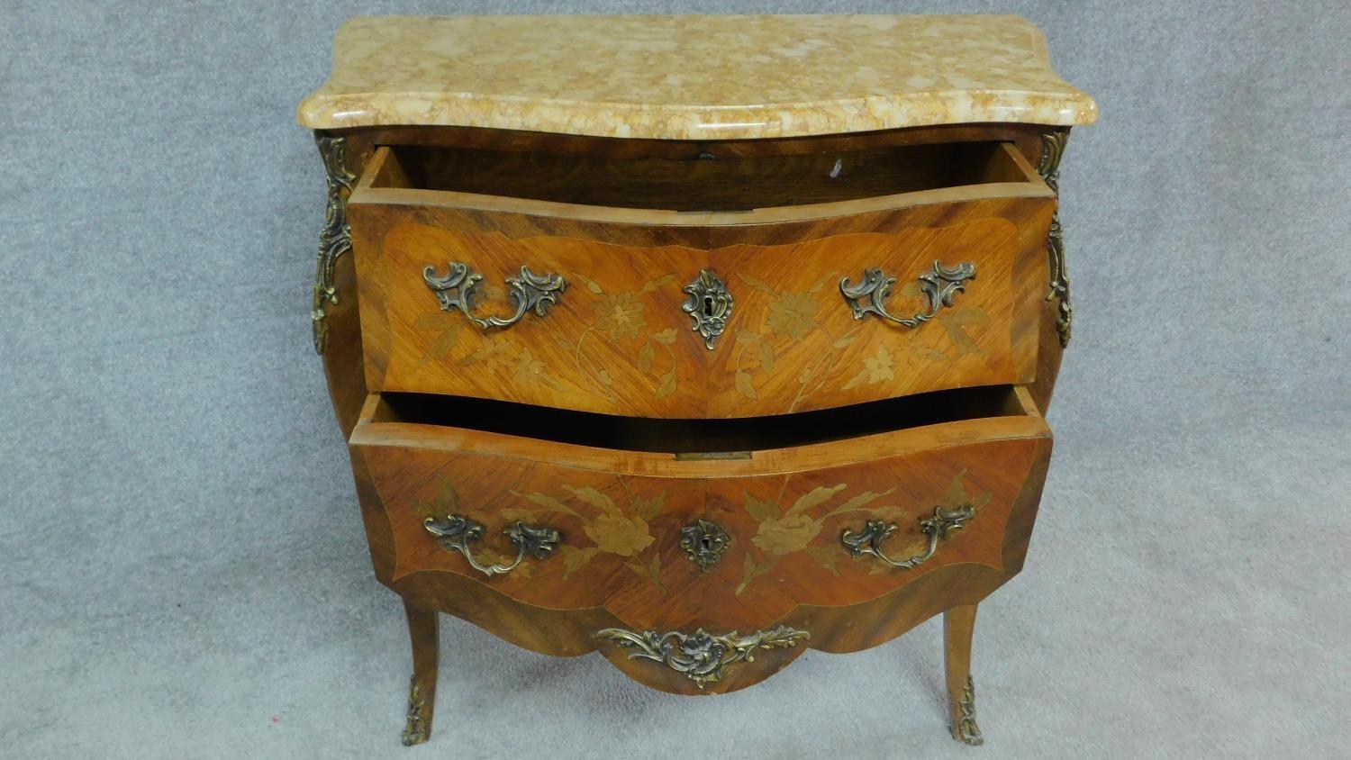 A Louis XV style kingwood marquetry floral and foliate inlaid commode with moulded marble top - Image 8 of 8