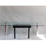 A contemporary exective office desk with large plate glass top. H.72 W.199 D.89cm