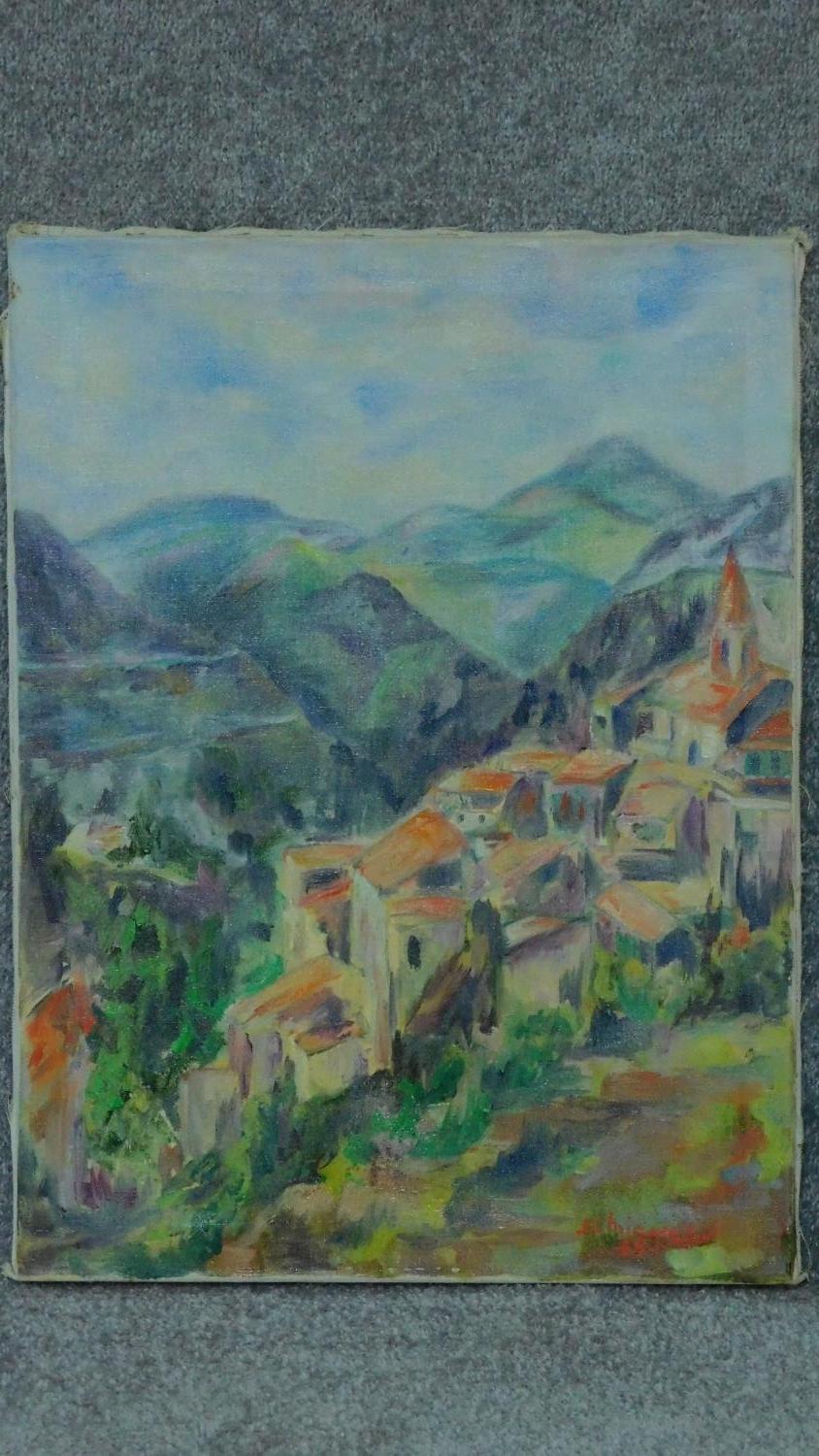 Jean Claude Michel (1947-2008) an unframed oil on canvas, Sardinian landscape, signed J C Michel 69.