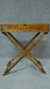 Moet & Chandon champagne wooden Butler tray and stand with coloured champagne bottle design. H.76cm