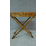 Moet & Chandon champagne wooden Butler tray and stand with coloured champagne bottle design. H.76cm