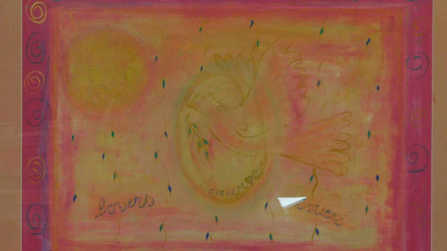 A large framed and glazed pastel, Dove of Peace. 80x96cm - Image 2 of 4