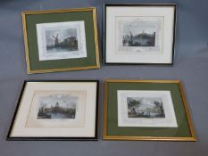 Four hand coloured framed antique engravings of London scenes - Vauxhall Bridge (1836) engraved by H