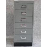A small metal Bisley specimen filing cabinet of six drawers. H.68 W.28 D.41cm
