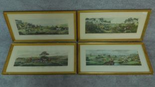 A set of four gilt framed and glazed hunting prints. 43x87cm